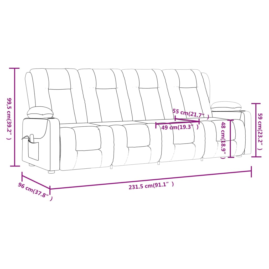 vidaXL četrvietīgs masāžas krēsls ar glāžu turētāju, pelēkbrūns