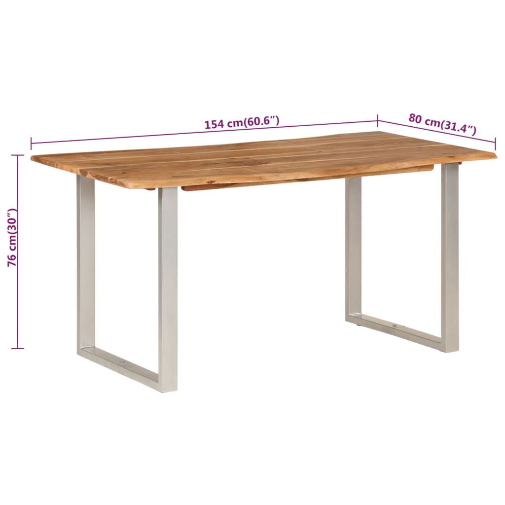 vidaXL virtuves galds, 154x80x76 cm, akācijas masīvkoks