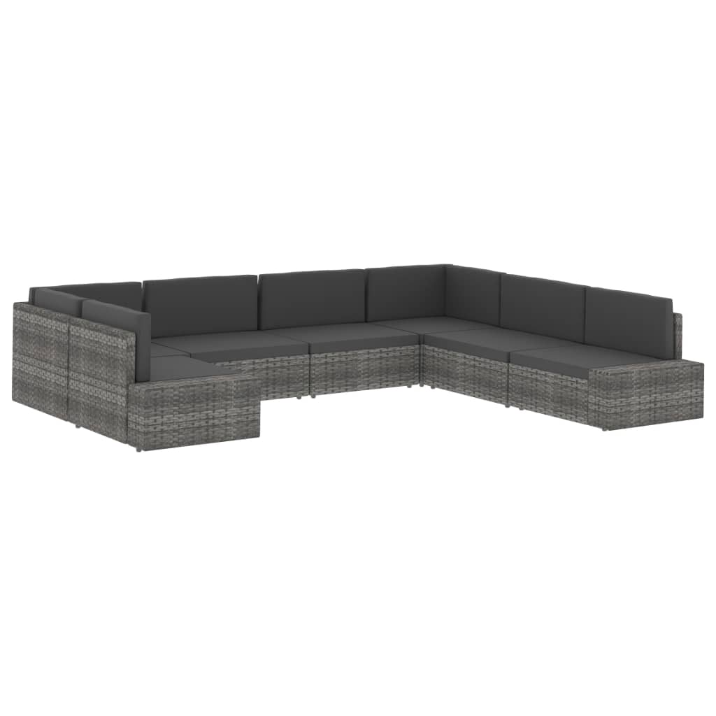 vidaXL moduļu stūra dīvāns ar labo roku balstu, PE rotangpalma, melns