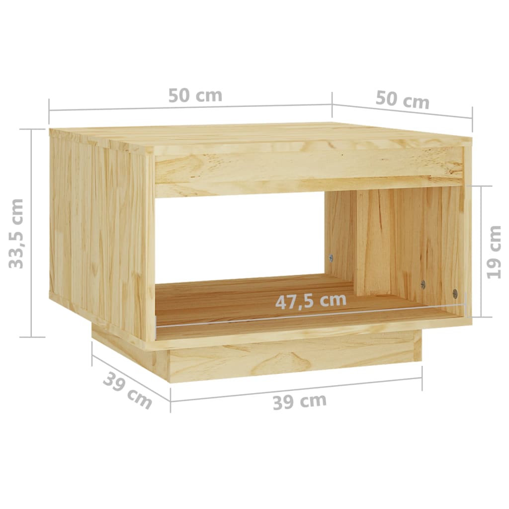 vidaXL kafijas galdiņš, 50x50x33,5 cm, priedes masīvkoks