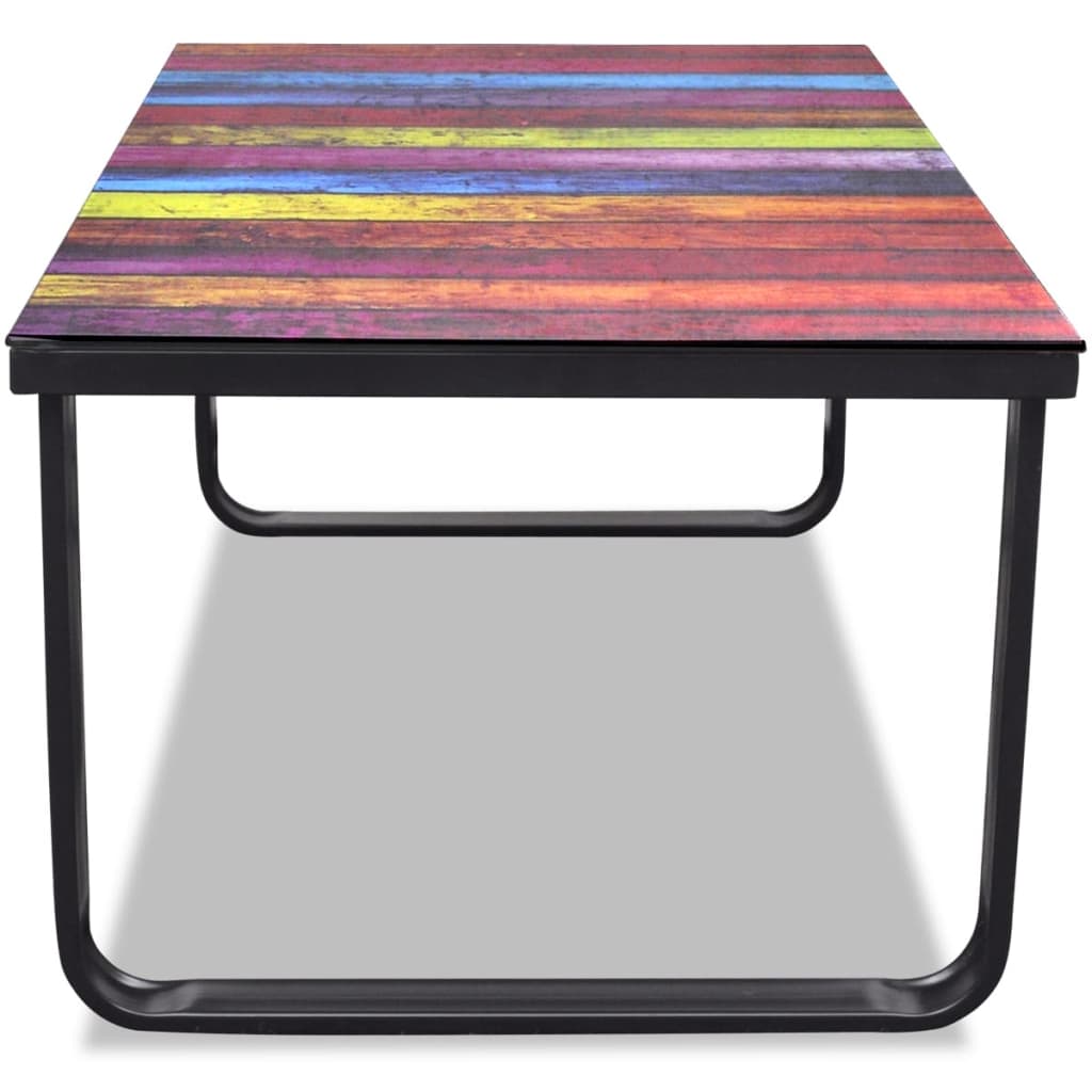 vidaXL kafijas galdiņš ar stikla virsmu, varavīksnes apdruka