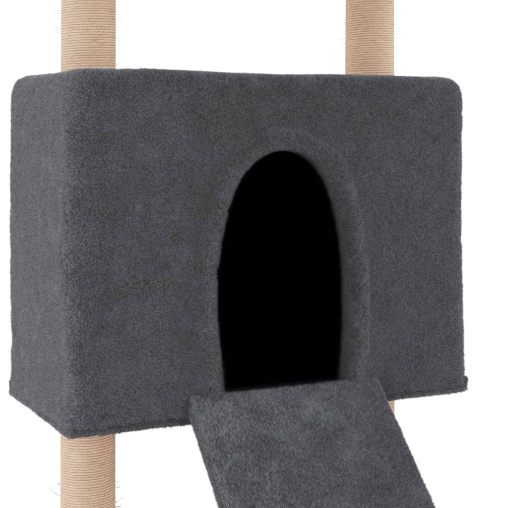vidaXL kaķu māja ar sizala stabiem nagu asināšanai, 153 cm, pelēka