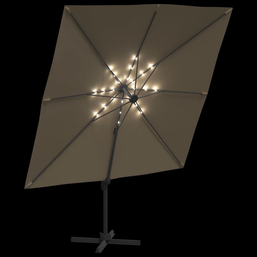 vidaXL LED dārza saulessargs, 400x300 cm, pelēkbrūns