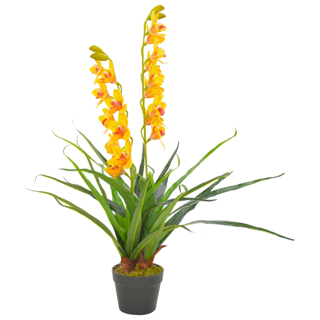 vidaXL mākslīgā orhideja ar podiņu, dzeltena, 90 cm