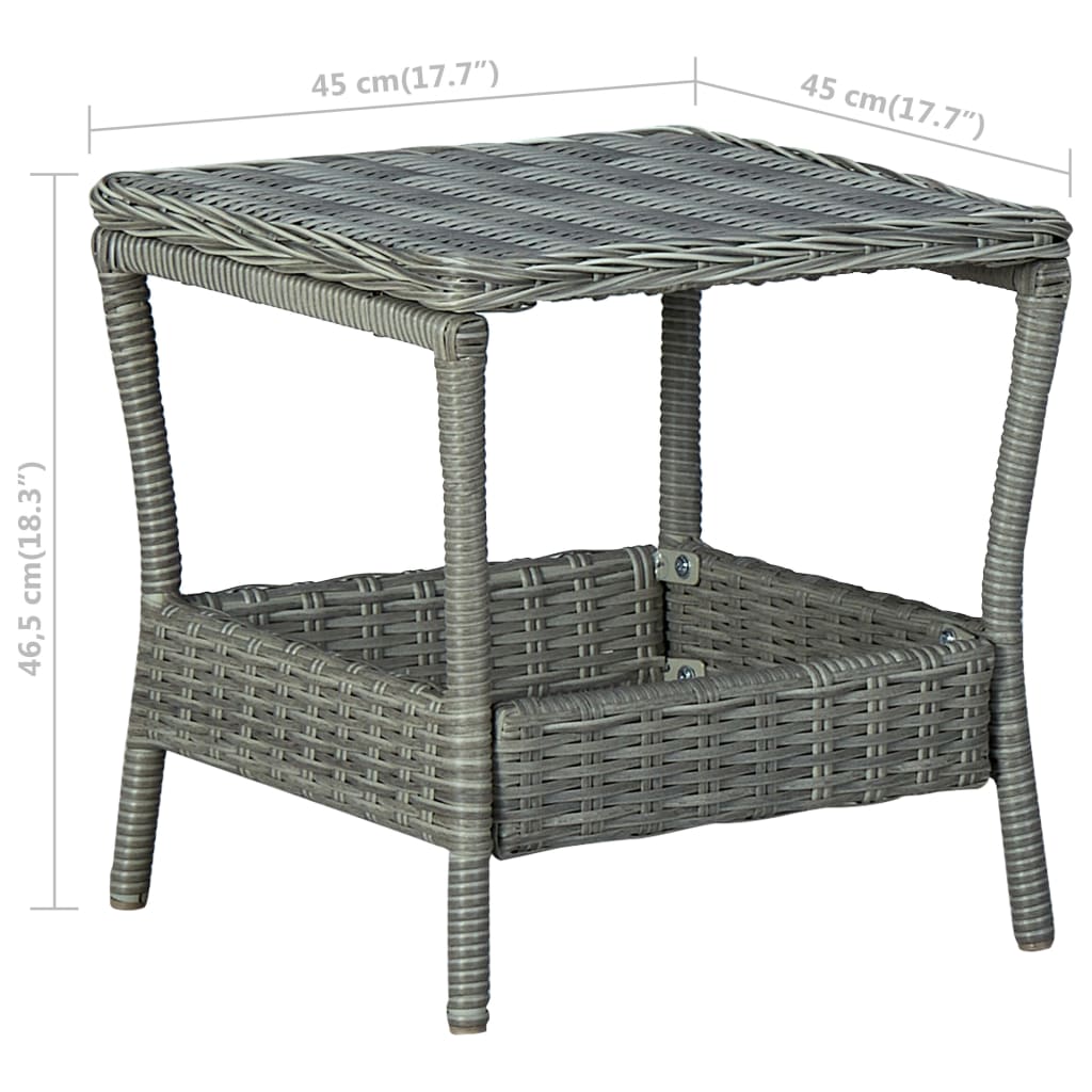 vidaXL dārza galds, gaiši pelēks, 45x45x46,5 cm, PE rotangpalma