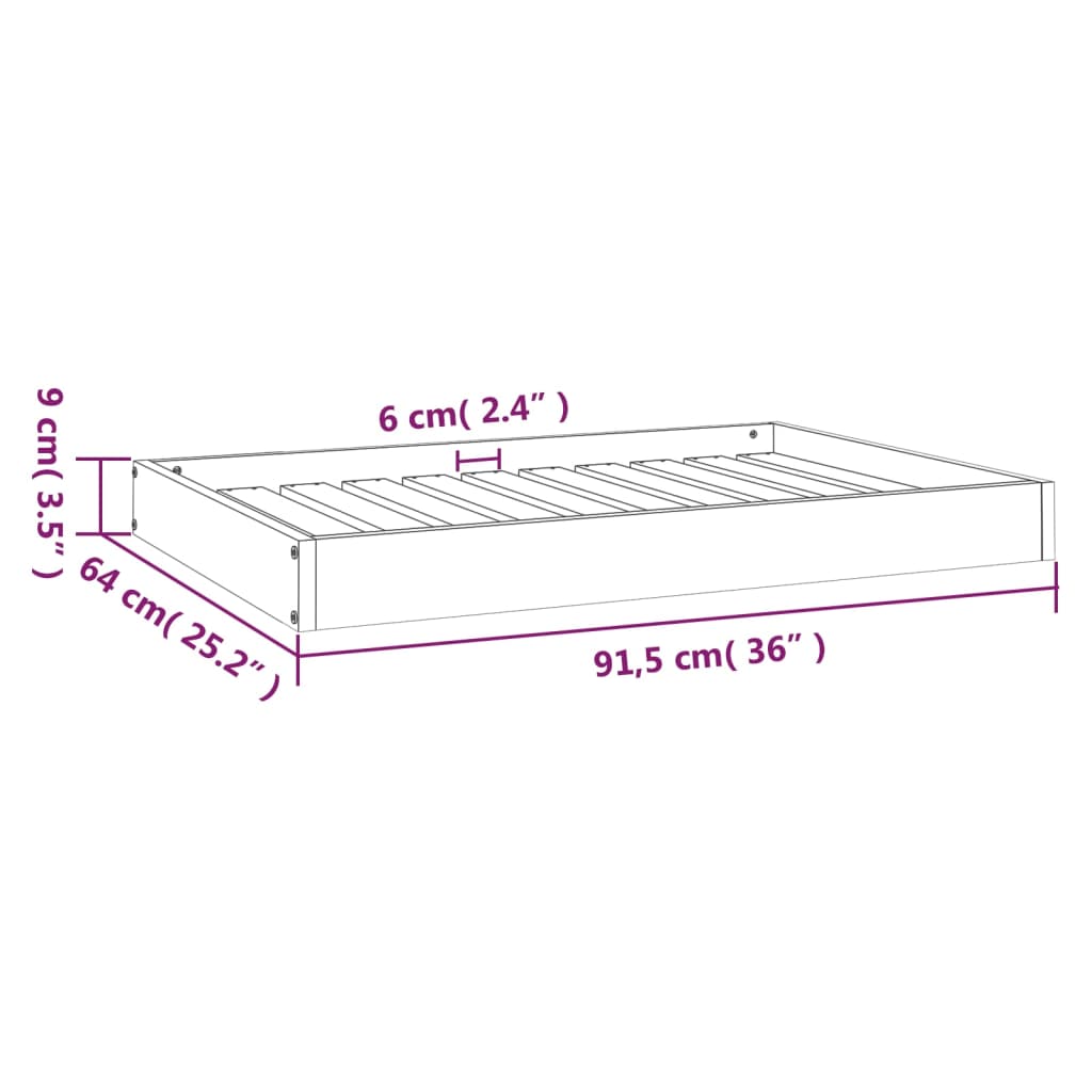 vidaXL suņu gulta, 91,5x64x9 cm, priedes masīvkoks