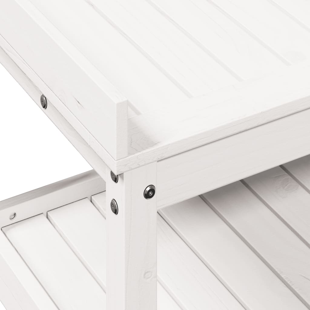 vidaXL stādīšanas galds ar plauktiem, balts, 108x45x86,5 cm, priede