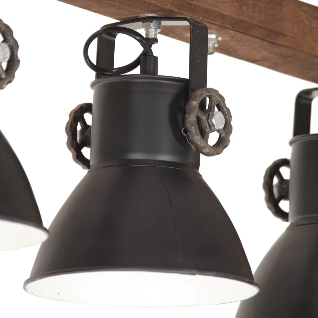 vidaXL griestu lampa, industriāls dizains, melna, mango koks, E27