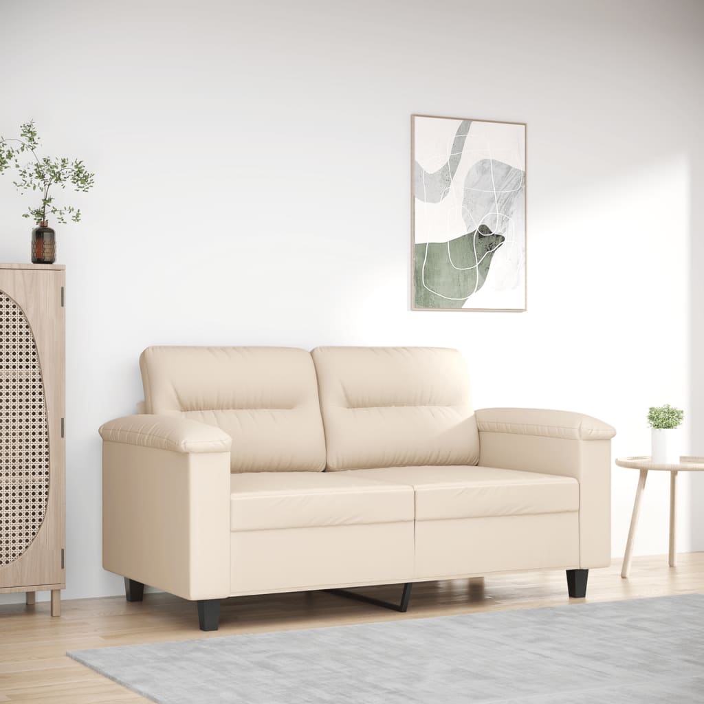 vidaXL divvietīgs dīvāns, 120 cm, bēšs mikrošķiedras audums