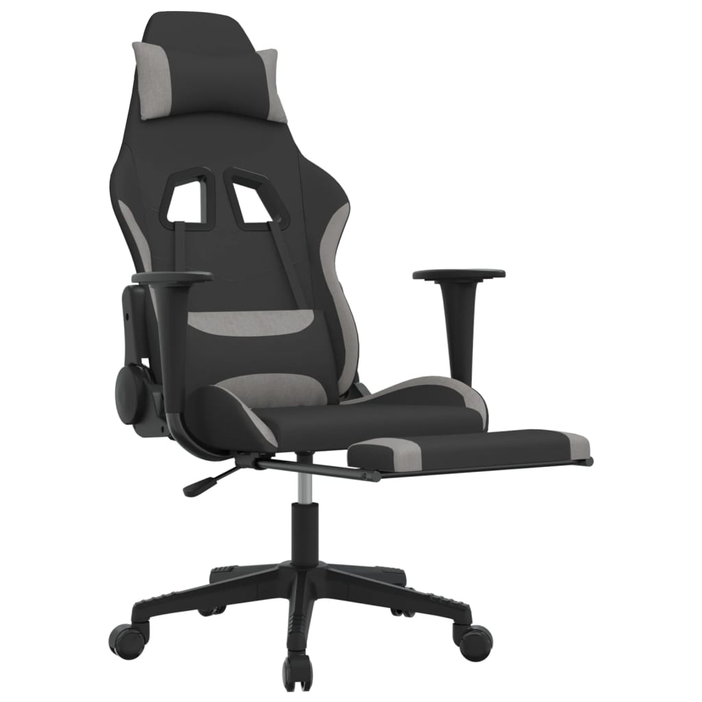 vidaXL datorspēļu krēsls ar kāju balstu, melns un gaiši pelēks audums