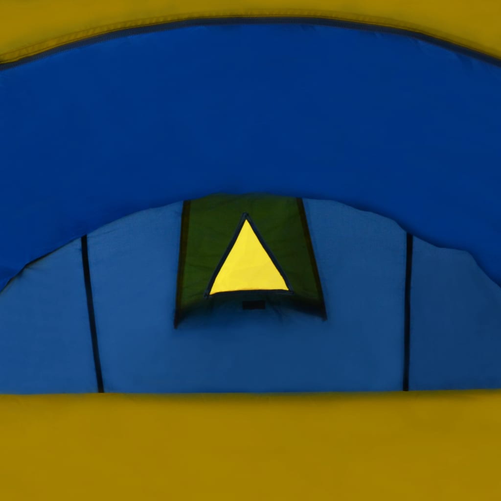 vidaXL četrvietīga telts, tumši zila ar dzeltenu