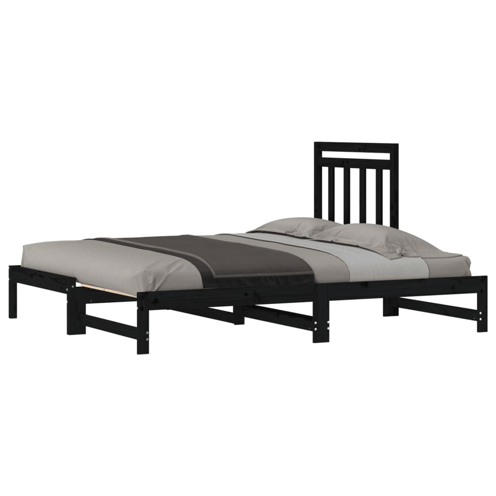 vidaXL izvelkama gulta, melna, 2x(90x200) cm, priedes masīvkoks
