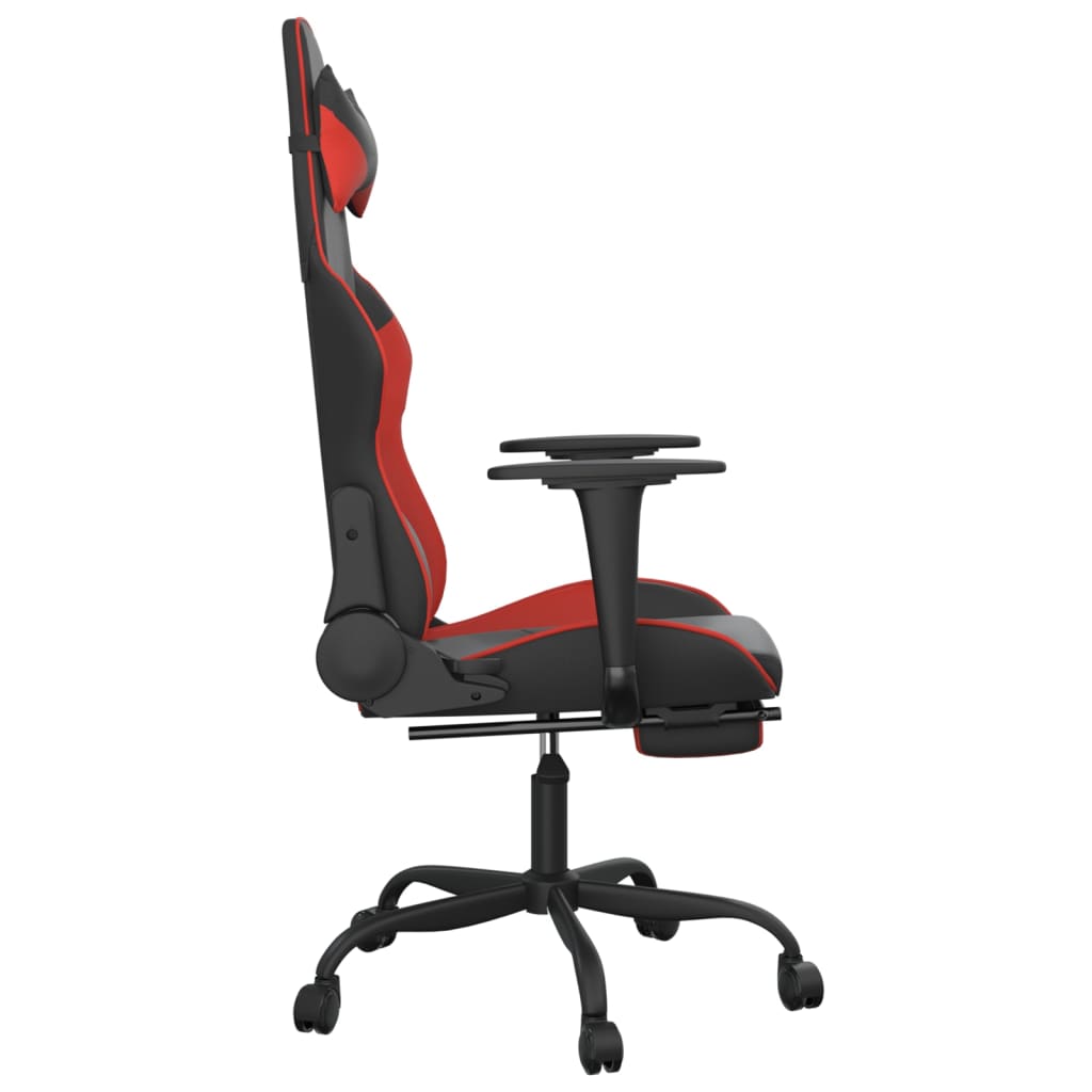 vidaXL datorkrēsls ar kāju balstu, melna, sarkana mākslīgā āda