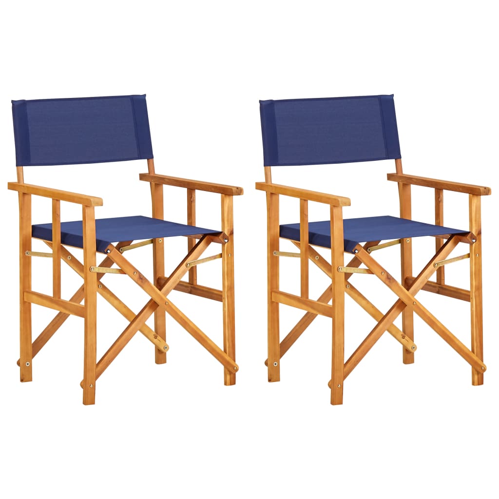 vidaXL režisora krēsli, 2 gab., zili, akācijas masīvkoks