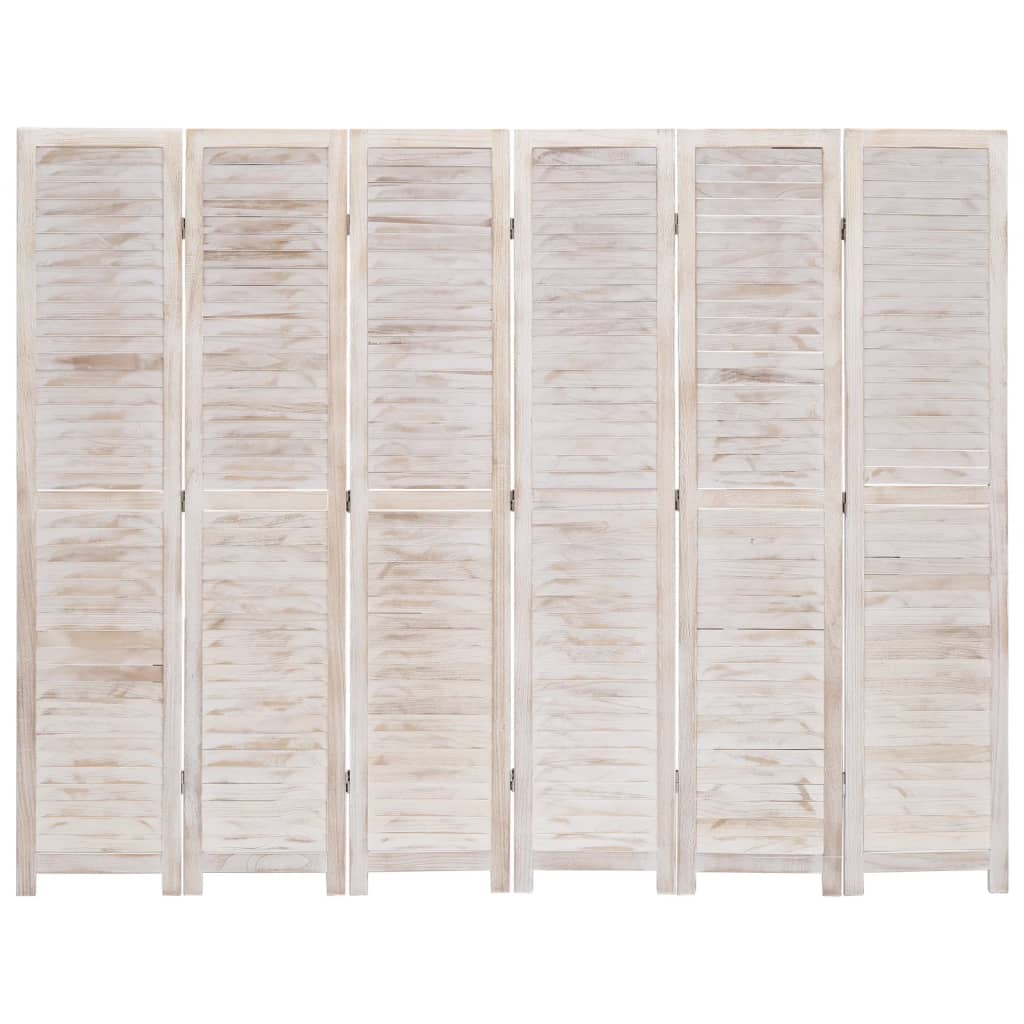 vidaXL 6-paneļu istabas aizslietnis, 210x165 cm, balts koks