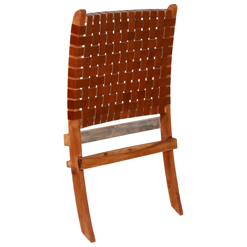 vidaXL saliekams atpūtas krēsls, brūna dabīgā āda