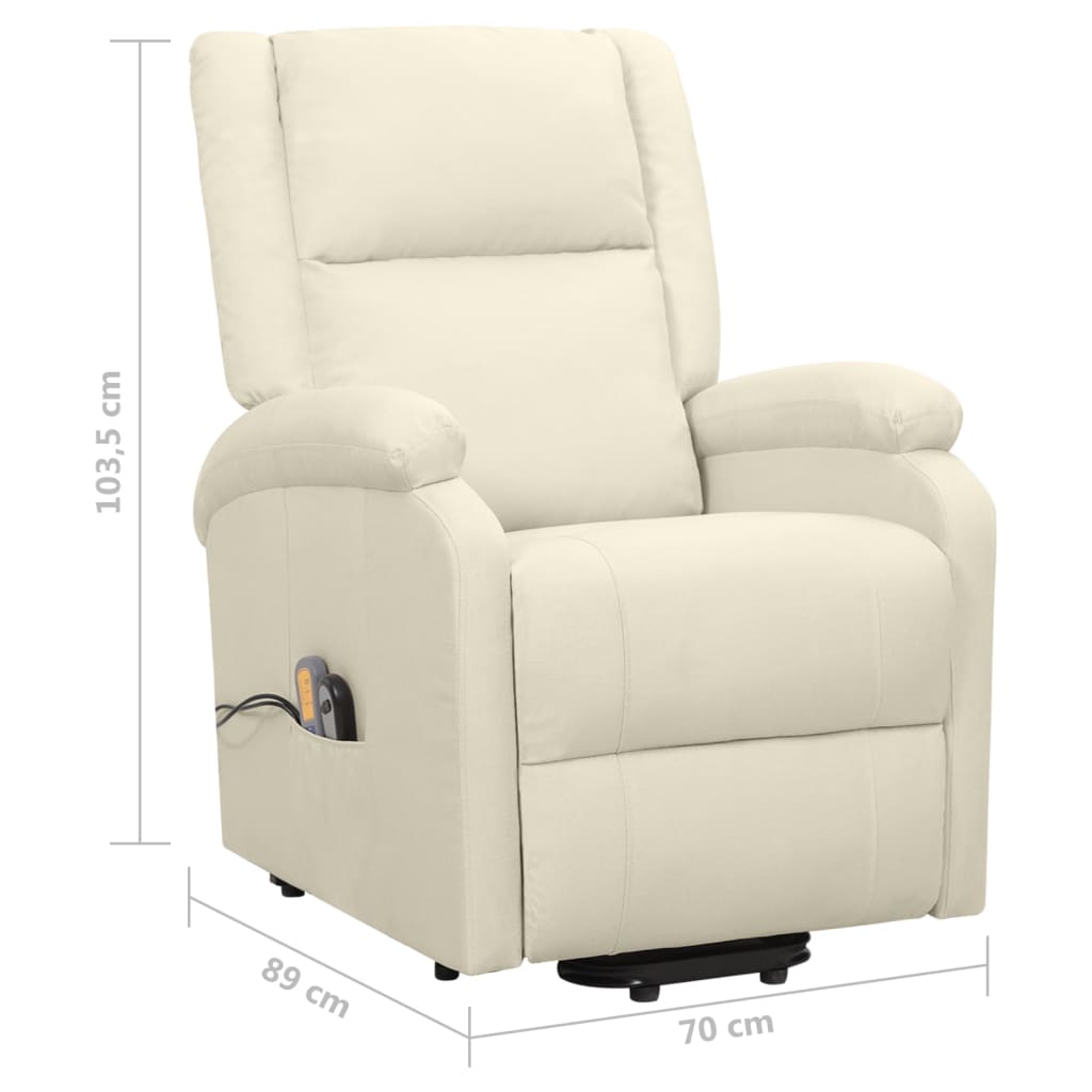 vidaXL masāžas krēsls, paceļams, krēmkrāsas audums