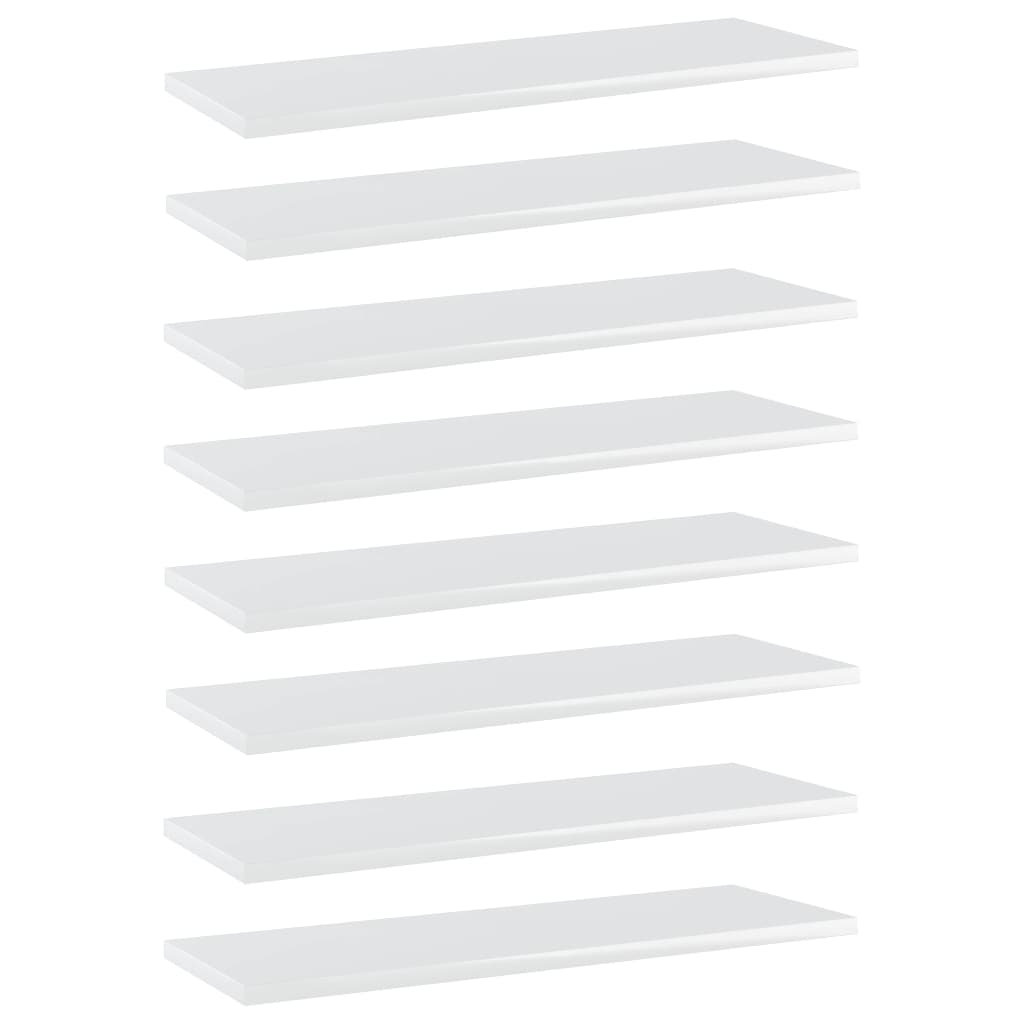 vidaXL plauktu dēļi, 8 gab., spīdīgi balti, 60x20x1,5cm, skaidu plātne
