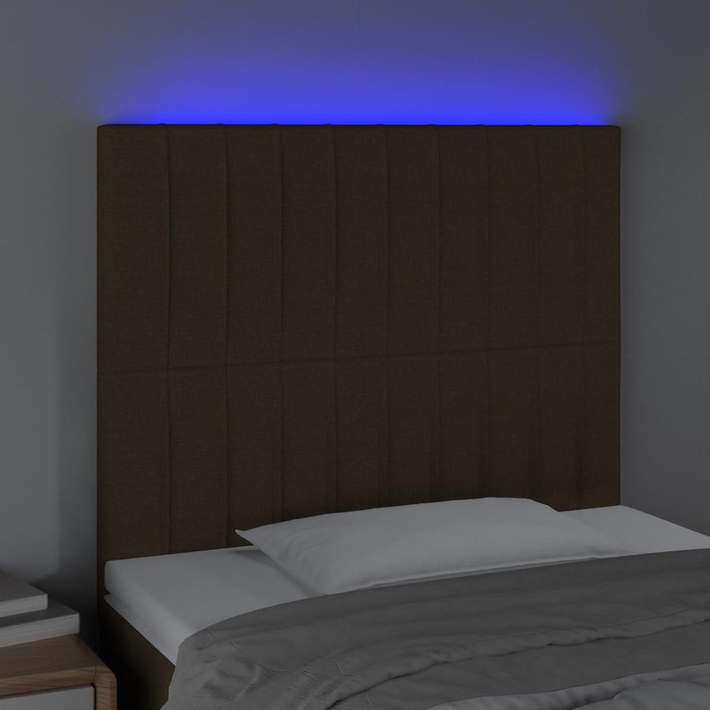 vidaXL gultas galvgalis ar LED, 100x5x118/128 cm, tumši brūns audums