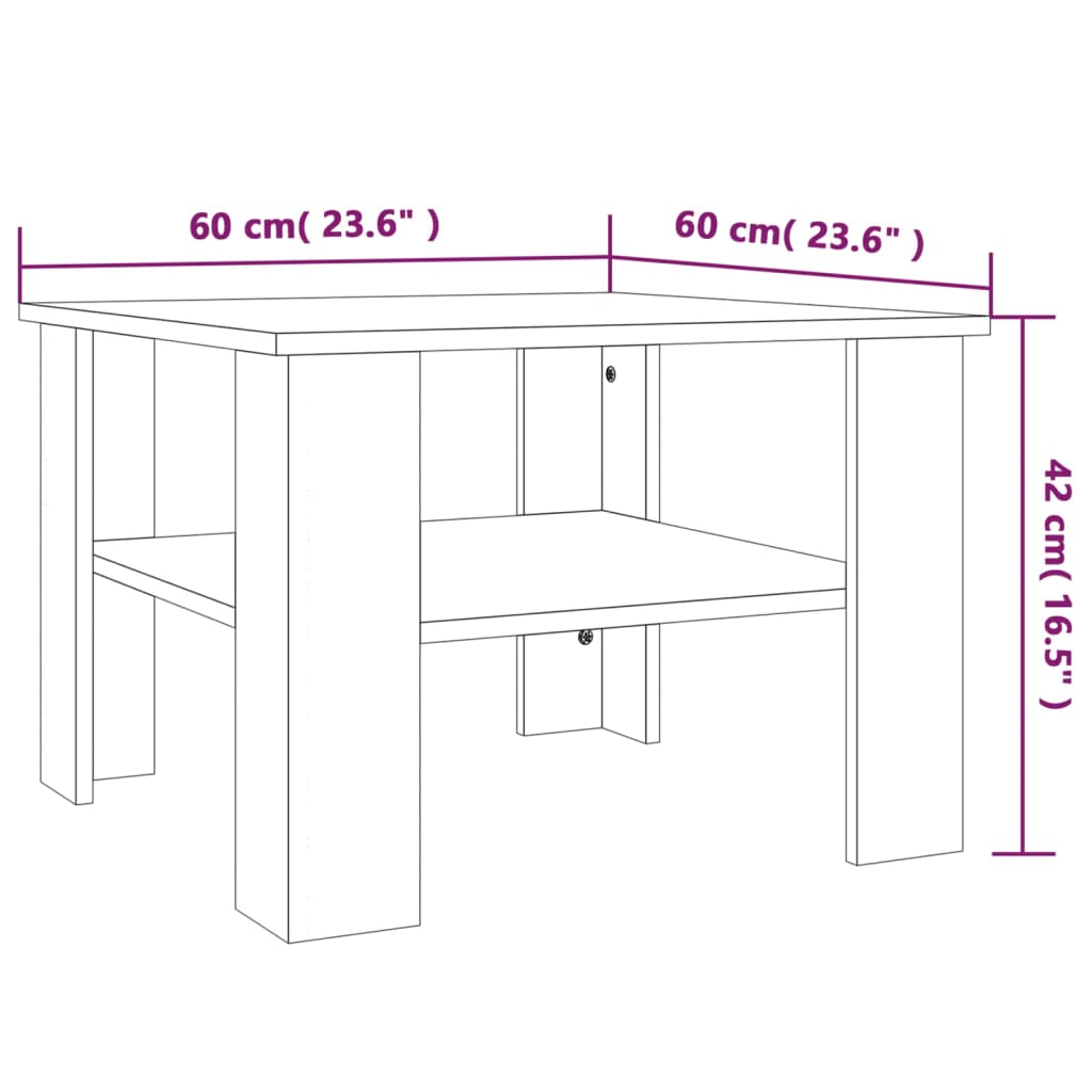 vidaXL kafijas galdiņš, ozolkoka krāsa, 60x60x42 cm, inženierijas koks
