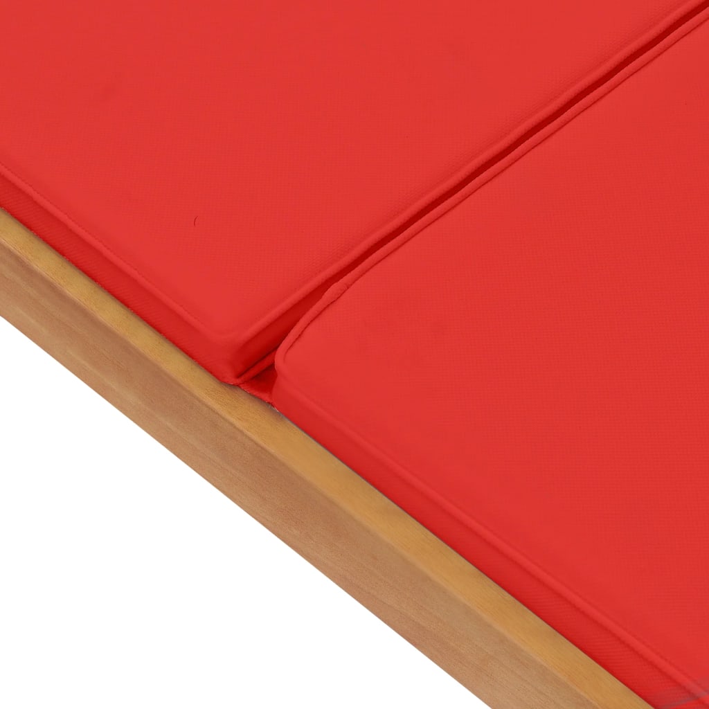 vidaXL sauļošanās zvilnis ar matraci, masīvs tīkkoks, sarkans