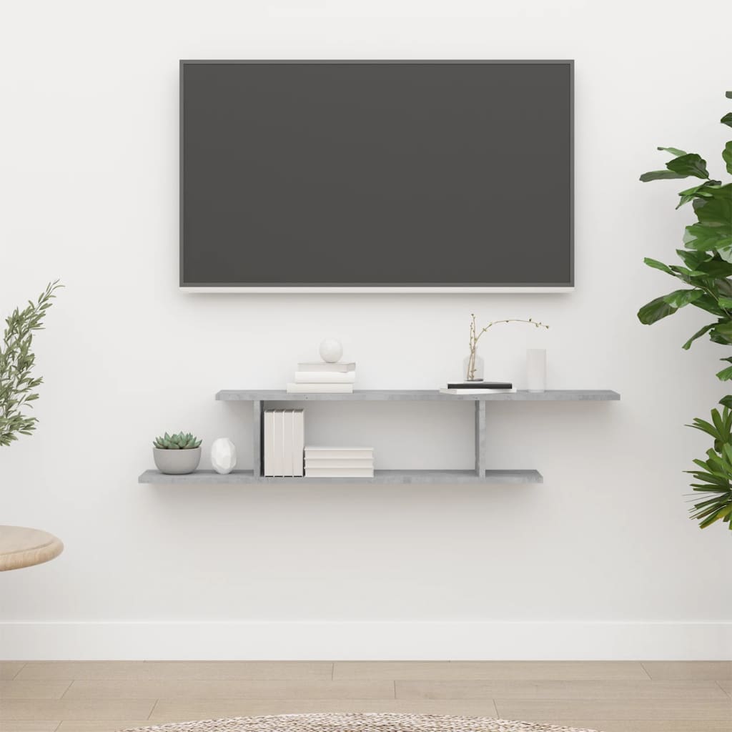 vidaXL sienas TV skapītis, betona pelēks, 125x18x23 cm, skaidu plāksne