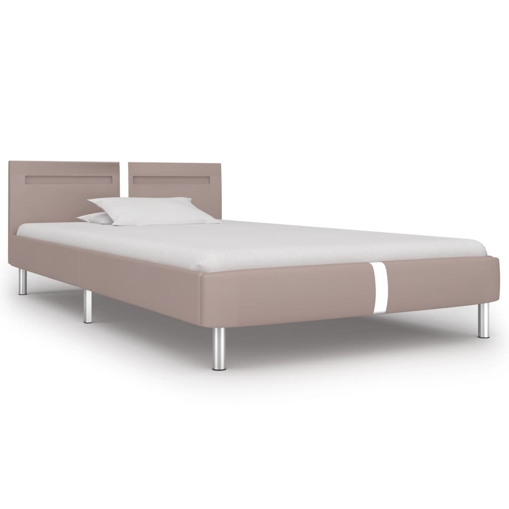 vidaXL gultas rāmis ar LED, kapučīno krāsas mākslīgā āda, 90x200 cm