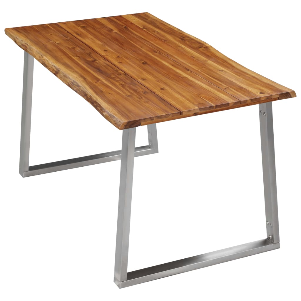 vidaXL virtuves galds, 140x80x75 cm, akācijas masīvkoks, tērauds