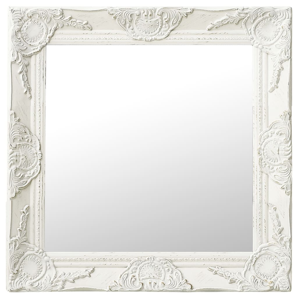 vidaXL baroka stila sienas spogulis, 50x50 cm, balts