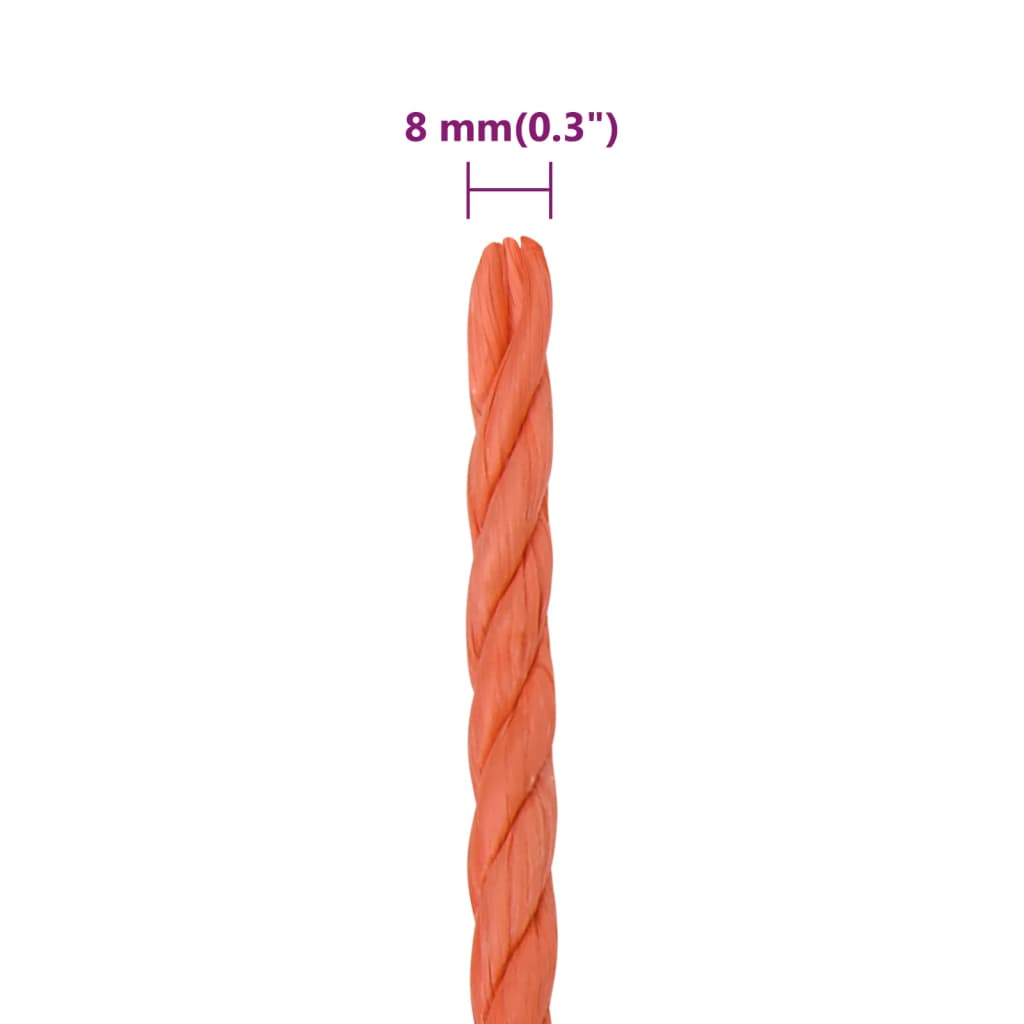 vidaXL darba virve, oranža, 8 mm, 100 m, polipropilēns