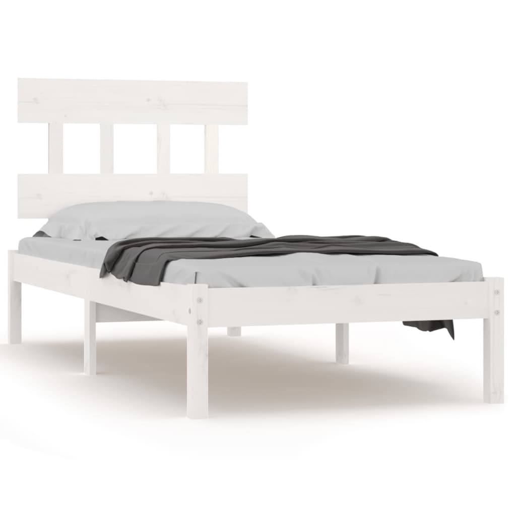 vidaXL gultas rāmis, balts, masīvkoks, 90x200 cm