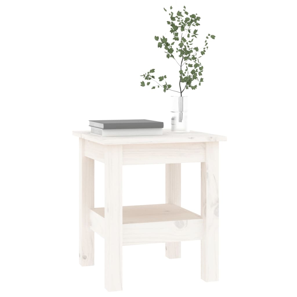 vidaXL kafijas galdiņš, balts, 35x35x40 cm, priedes masīvkoks
