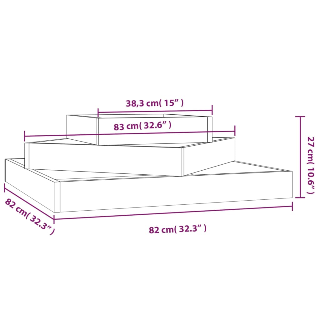 vidaXL puķu kaste, balta, 83x83x27 cm, priedes masīvkoks