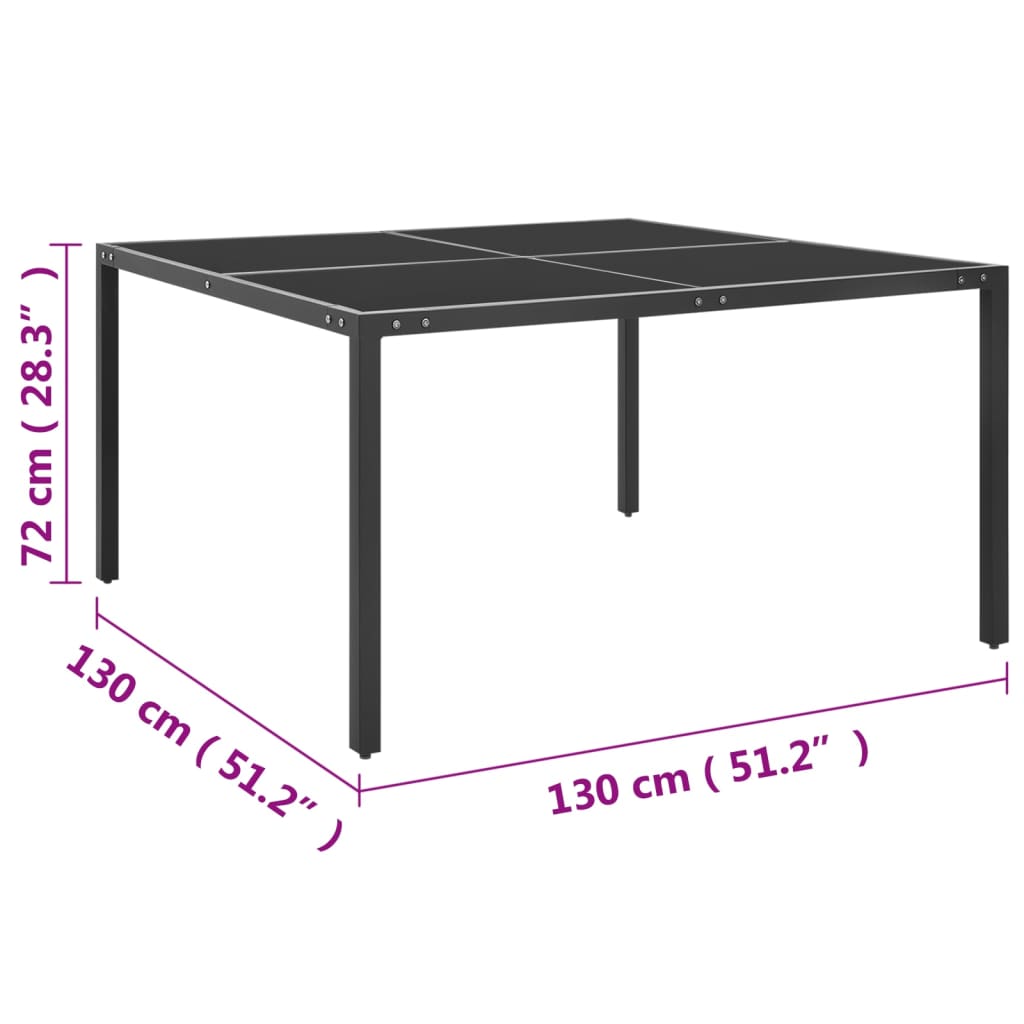 vidaXL dārza galds, 130x130x72 cm, antracītpelēks, tērauds, stikls