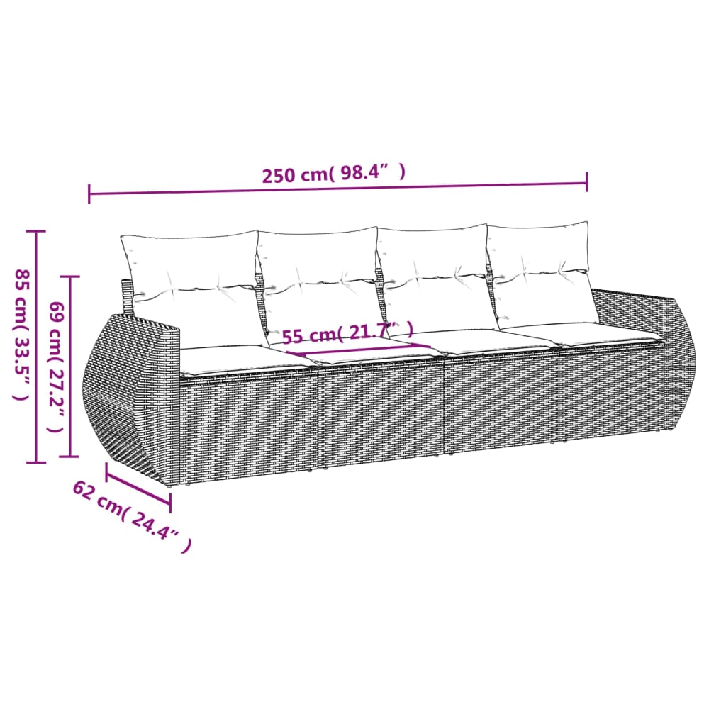 vidaXL 4-daļīgs dārza dīvāna komplekts, matrači, bēša PE rotangpalma
