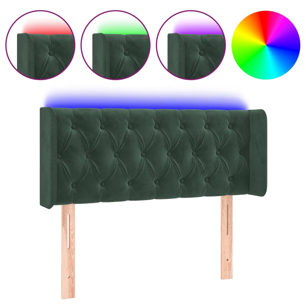 vidaXL gultas galvgalis ar LED, 103x16x78/88 cm, tumši zaļš samts