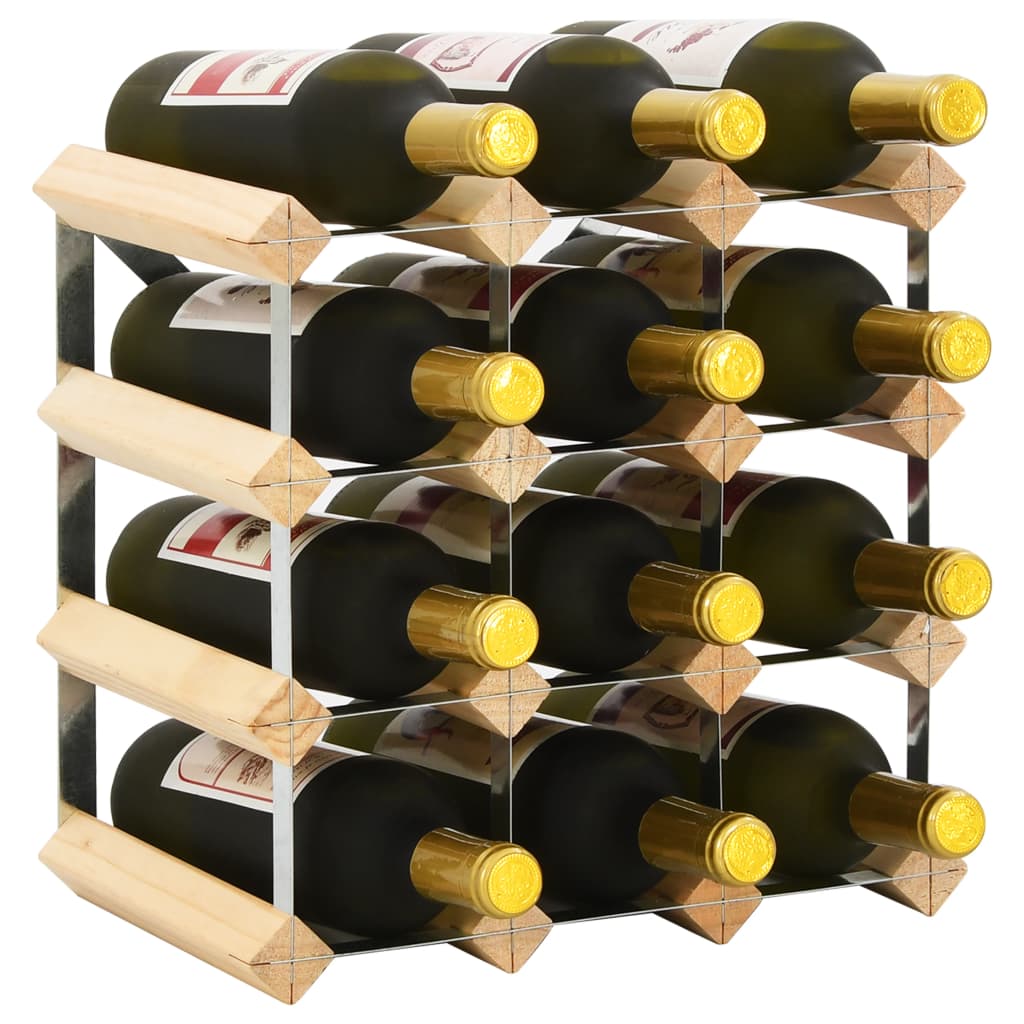 vidaXL vīna pudeļu statīvs 12 pudelēm, priedes masīvkoks