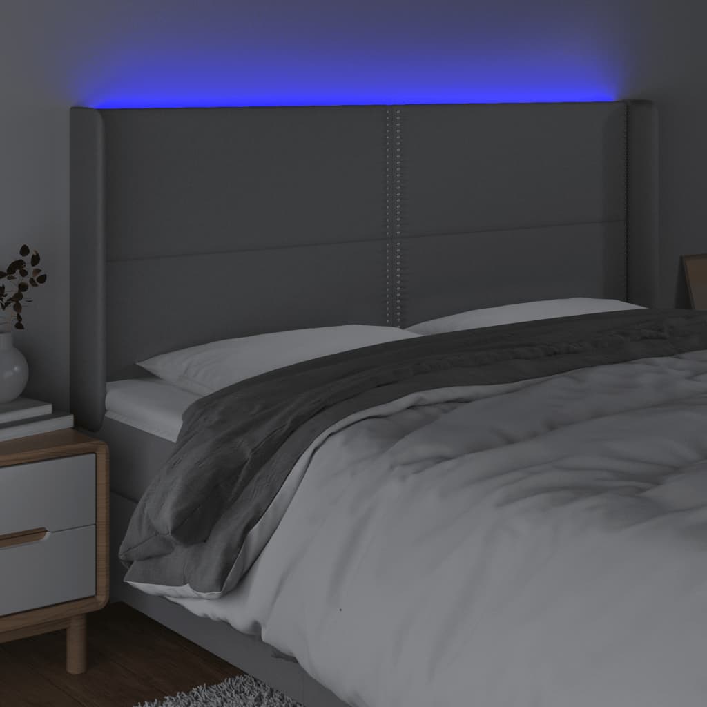 vidaXL gultas galvgalis ar LED, 183x16x118/128 cm, gaiši pelēks audums