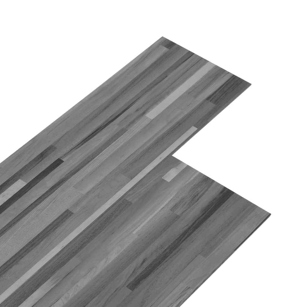 vidaXL grīdas dēļi, 5,26 m², 2 mm, svītraini pelēki, PVC