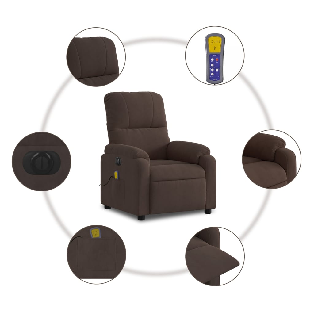 vidaXL elektrisks masāžas krēsls, brūns mikrošķiedras audums