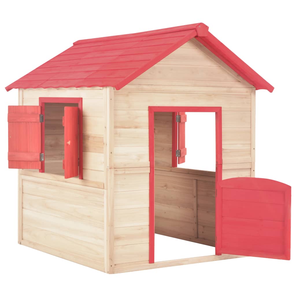 vidaXL bērnu rotaļu māja, sarkanas detaļas, egles koks