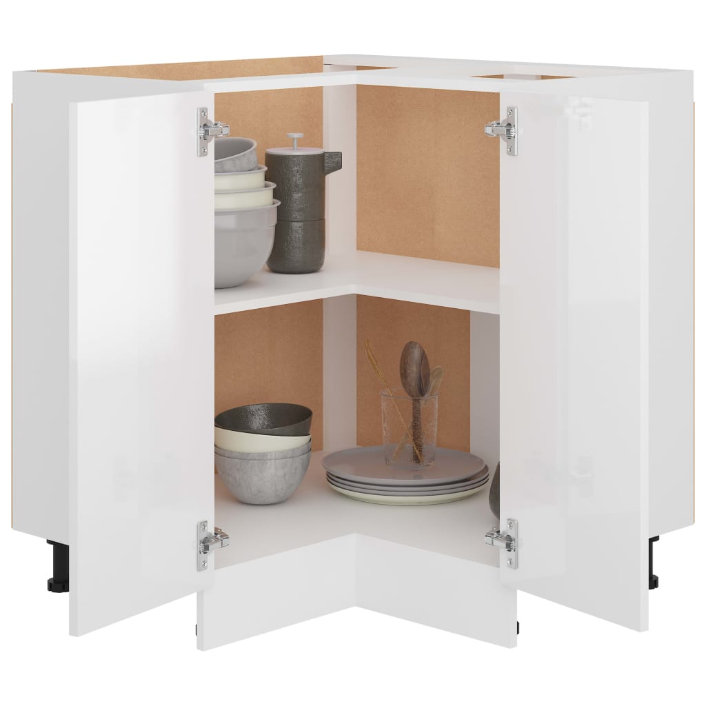 vidaXL virtuves stūra skapītis, spīdīgi balts, 75,5x75,5x81,5 cm