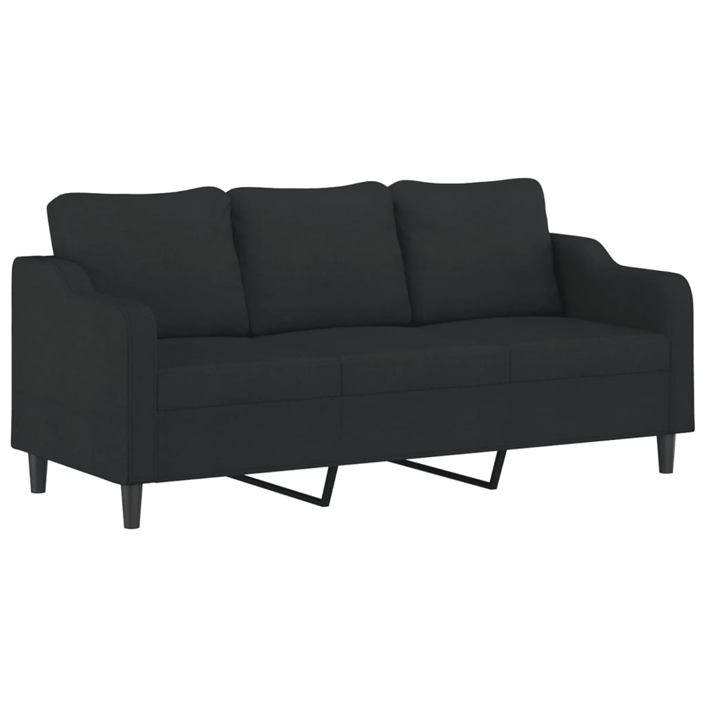 vidaXL trīsvietīgs dīvāns ar kājsoliņu, 180 cm, melns audums