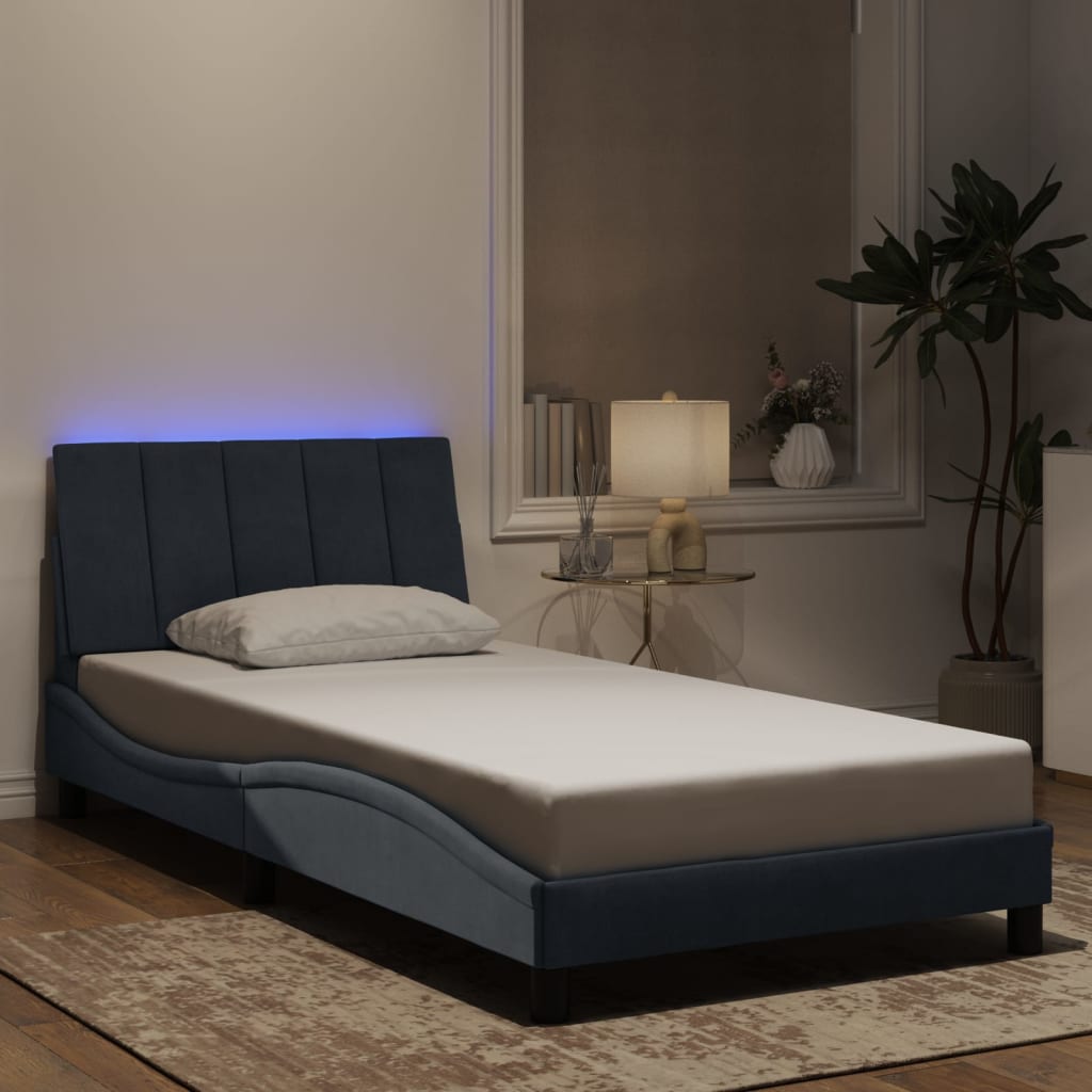 vidaXL gultas rāmis ar LED, tumši pelēks samts, 100x200 cm