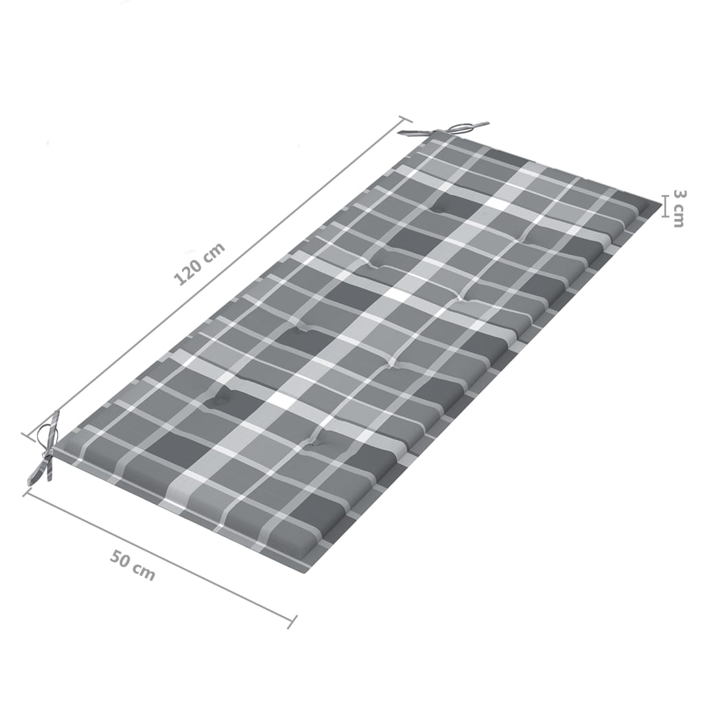 vidaXL dārza sols ar pelēku matraci, 120 cm, masīvs tīkkoks