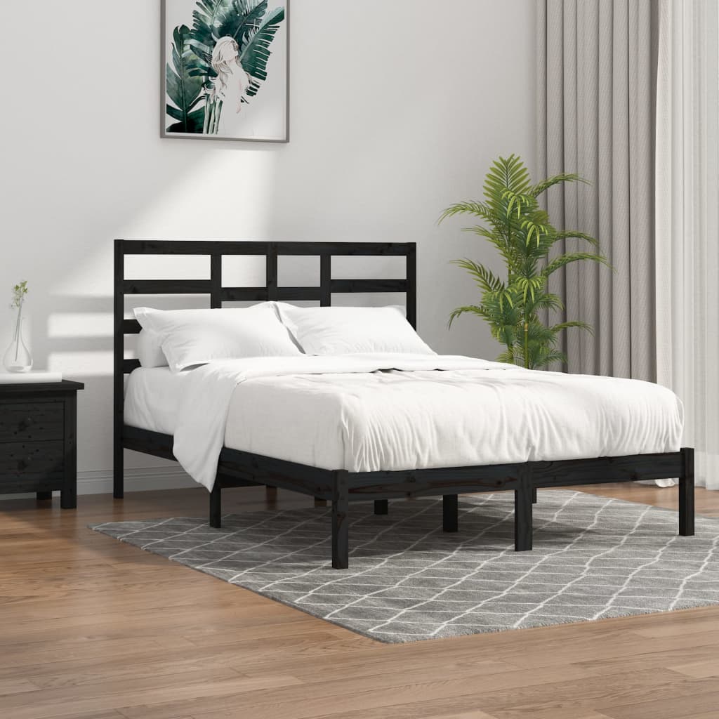 vidaXL gultas rāmis, melns, masīvkoks, 140x190 cm