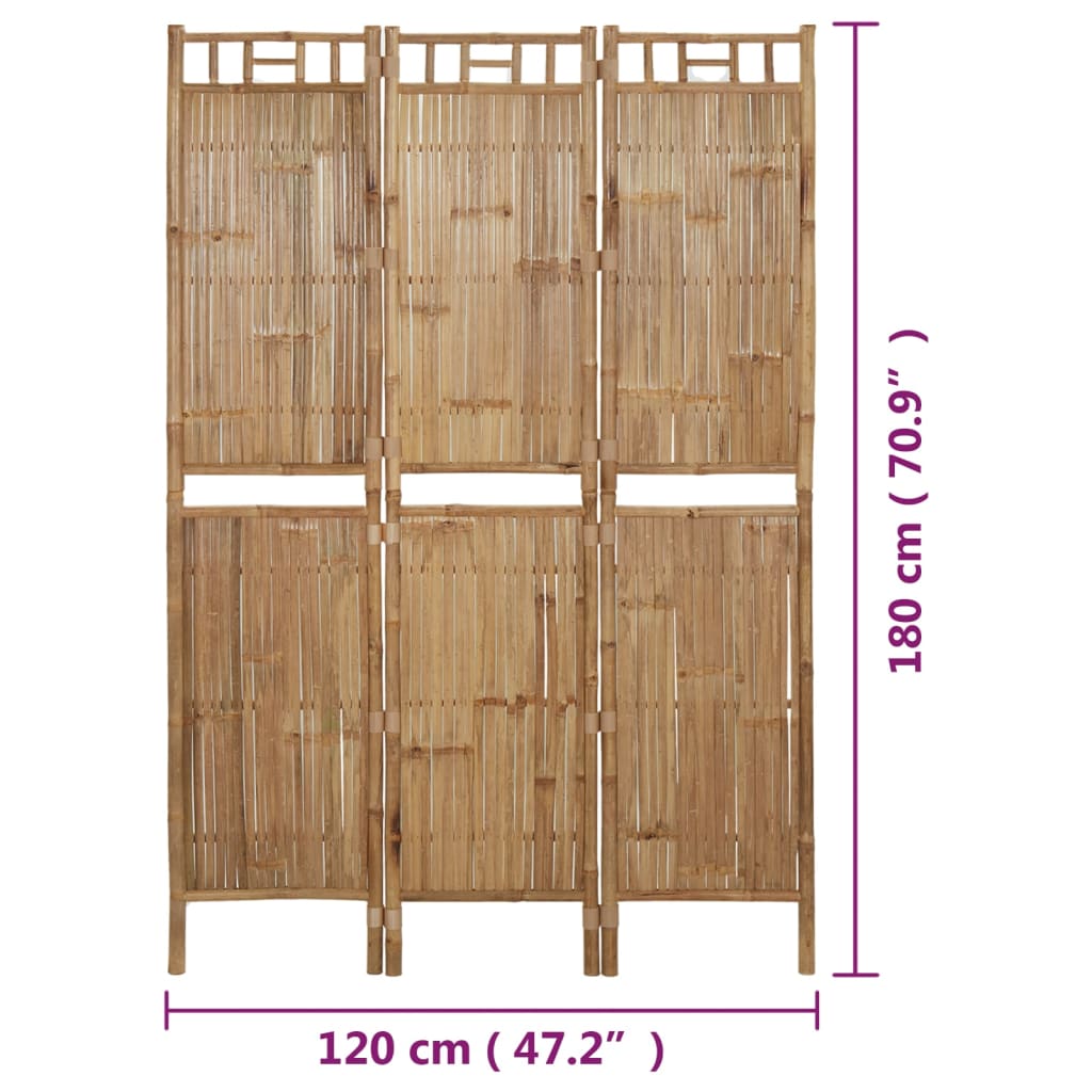 vidaXL 3-paneļu istabas aizslietnis, bambuss, 120x180 cm