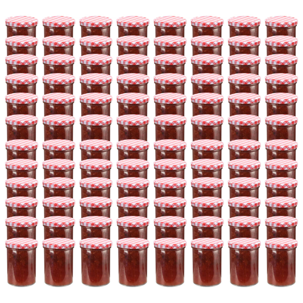 vidaXL ievārījuma burciņas, balti sarkani vāciņi, 96 gab., 400 ml