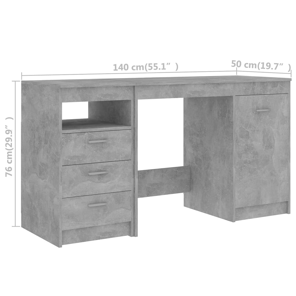 vidaXL rakstāmgalds, betona pelēks, 140x50x76 cm, skaidu plāksne