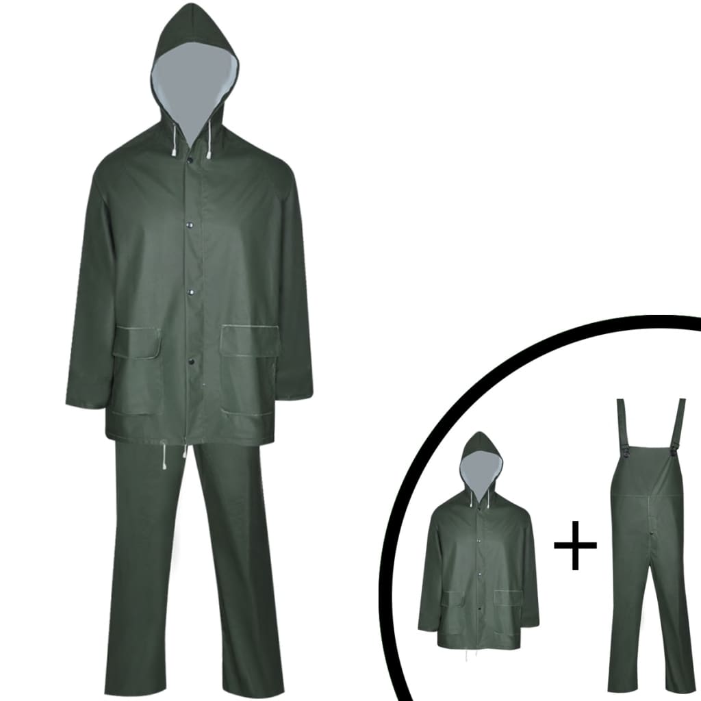 Lietus tērps, jaka un bikses, L, zaļš ūdensnecaurlaidīgs materiāls